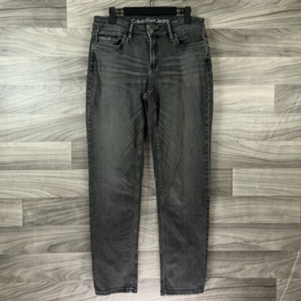 Calvin Klein Womens Tapered Jeans Gray Pockets Mid Rise Zipper Whisker Denim 31‎